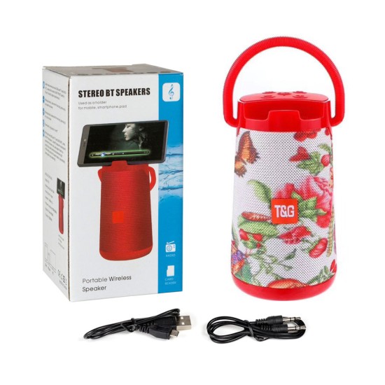 T&G WATERPROOF WIRELESS BLUETOOTH SPEAKER TG-138 FM/TF/AUX/USB/HANDS-FREE RED FLOWER T&G WATERPROOF WIRELESS BLUETOOTH SPEAKER TG-138 FM/TF/AUX/USB/HANDS-FREE RED FLOWER